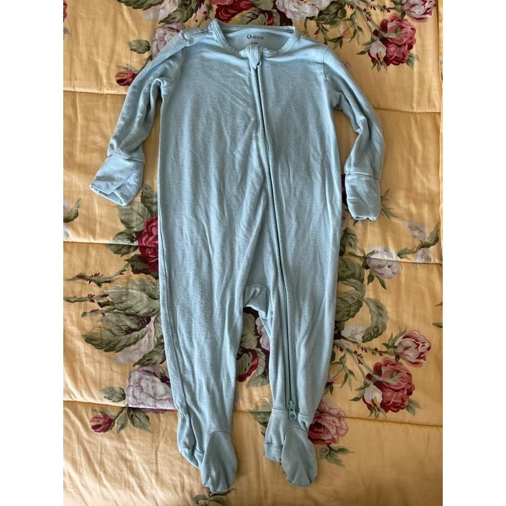 Quince Light Blue Bamboo Viscose Two-Way Zip Footie Pajamas 3-6M Mittens